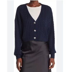 NWT Ronny Kobo Cardigan Phyllis Sweater Embellished Buttons in Navy